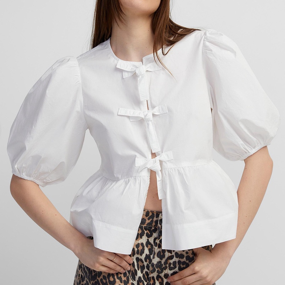 Ganni front tie poplin shirt